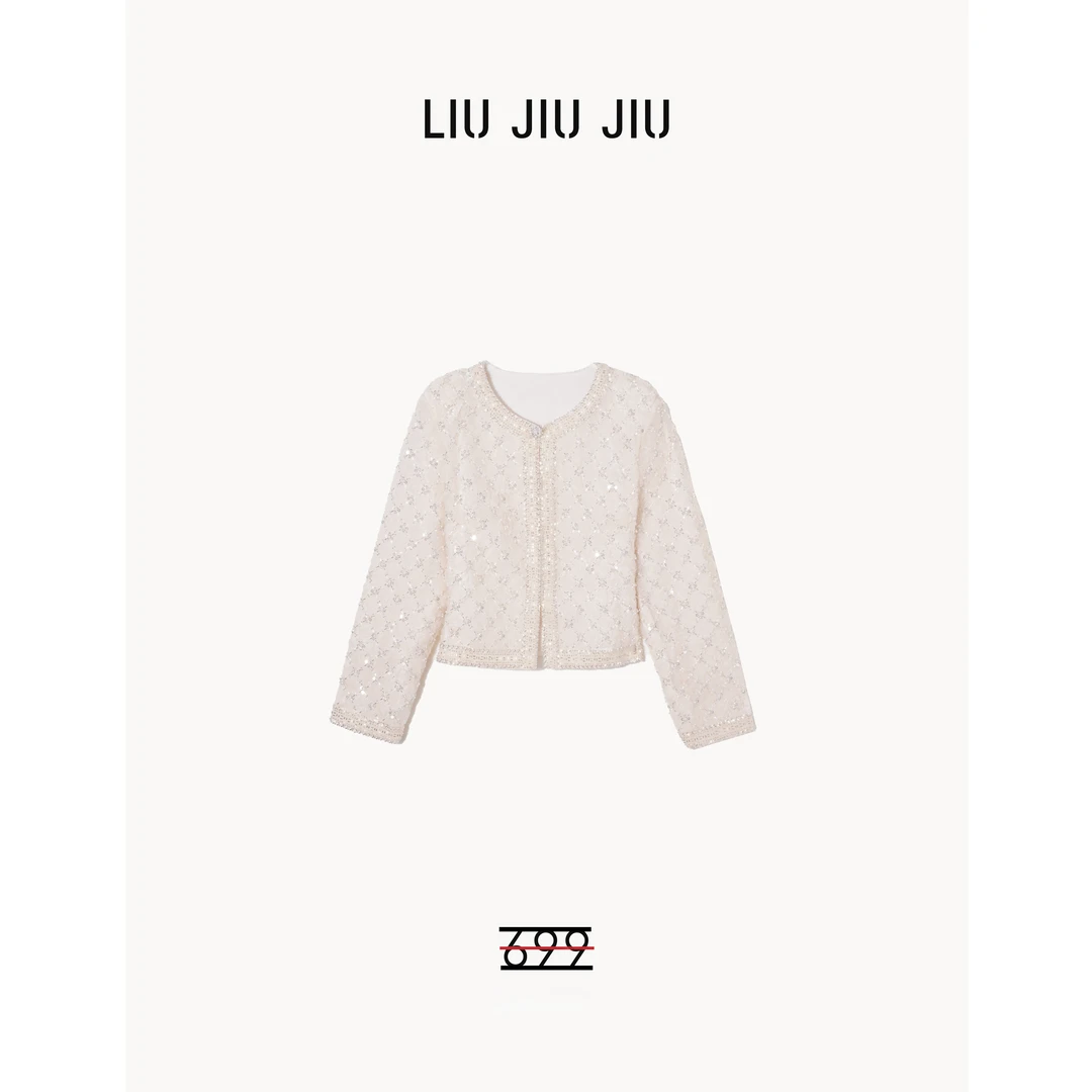 LIUJIUJIU 小香风气质重工钉珠长袖定制款轻奢时尚短外套WT4546L