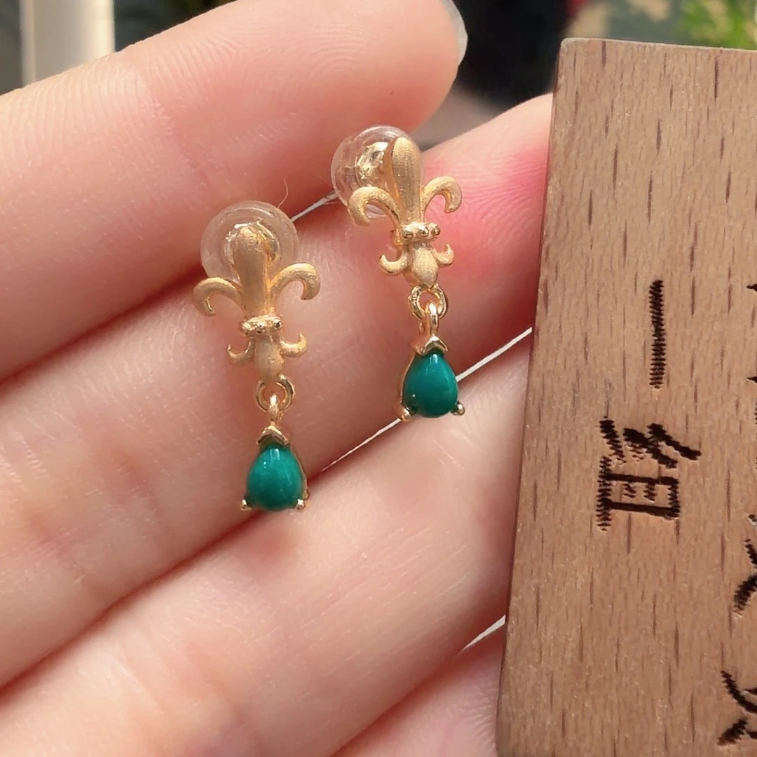 绿松石银S925镶嵌耳饰