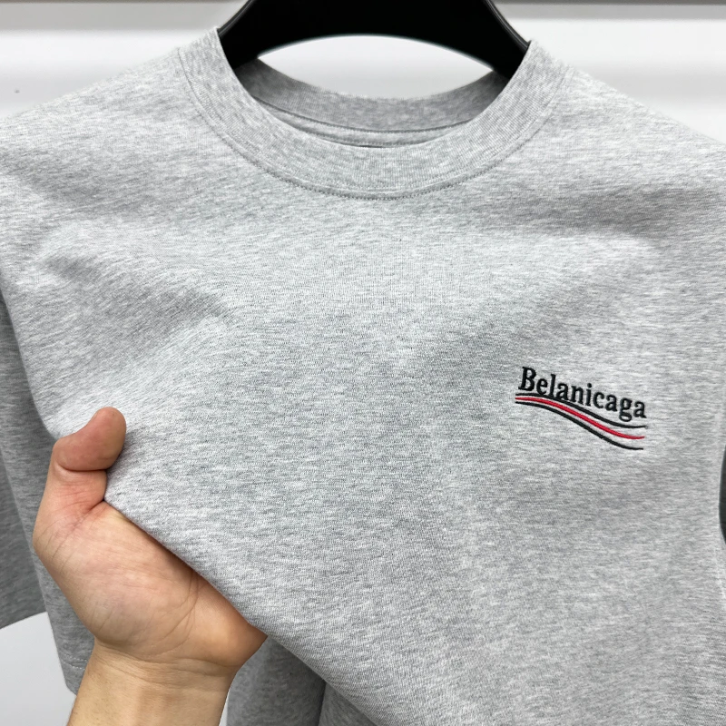 CATIA SELI纯棉气质男士短袖t恤宽松阔版透气衫刺绣圆领半袖上衣