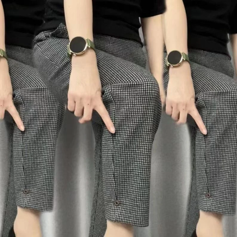 150款新款千鸟格宽松显瘦小脚萝卜裤高腰洋气弹力哈伦九分格子