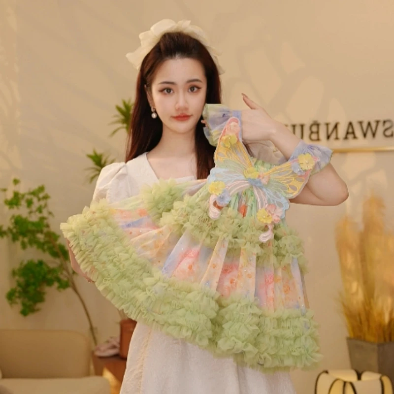 夏季2025新款女童洋气蝴蝶背心裙女宝碎花连衣裙儿童六一节礼服潮