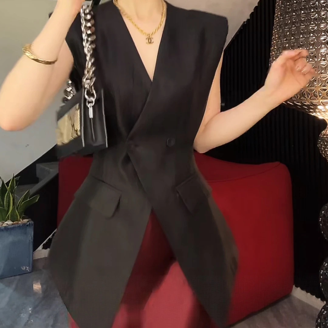 掐腰显身型珠光缎面马甲纯色宽松型马夹名媛短款马甲时尚小个子