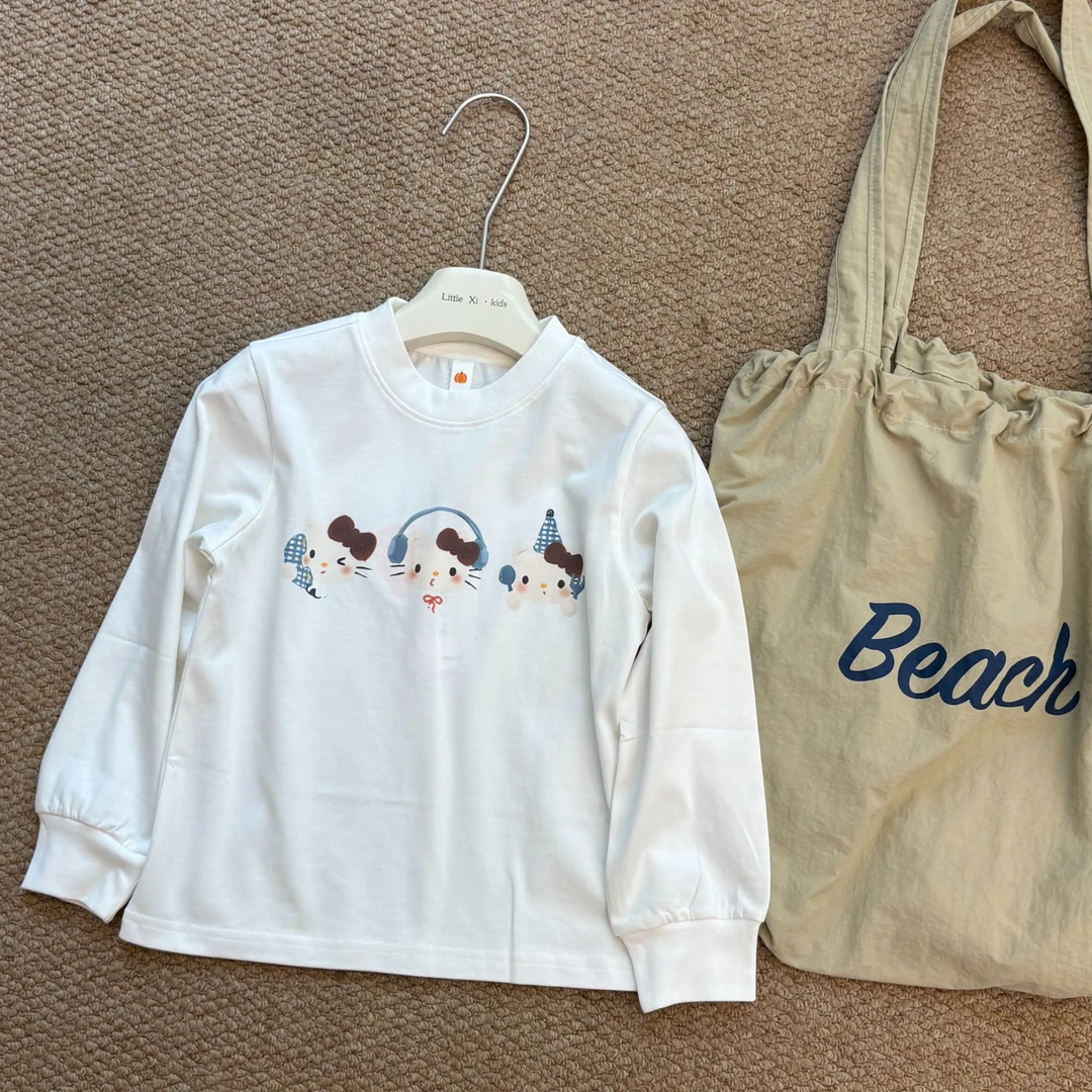 小熙家秋季新款女大童休闲百搭长袖卡通印花打底衫681211-275