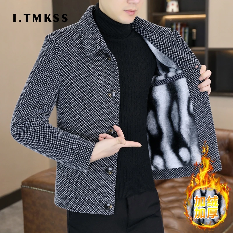 I.TMKSS2025新款冬季毛呢夹克男韩版高级感加绒加厚短款风衣外套