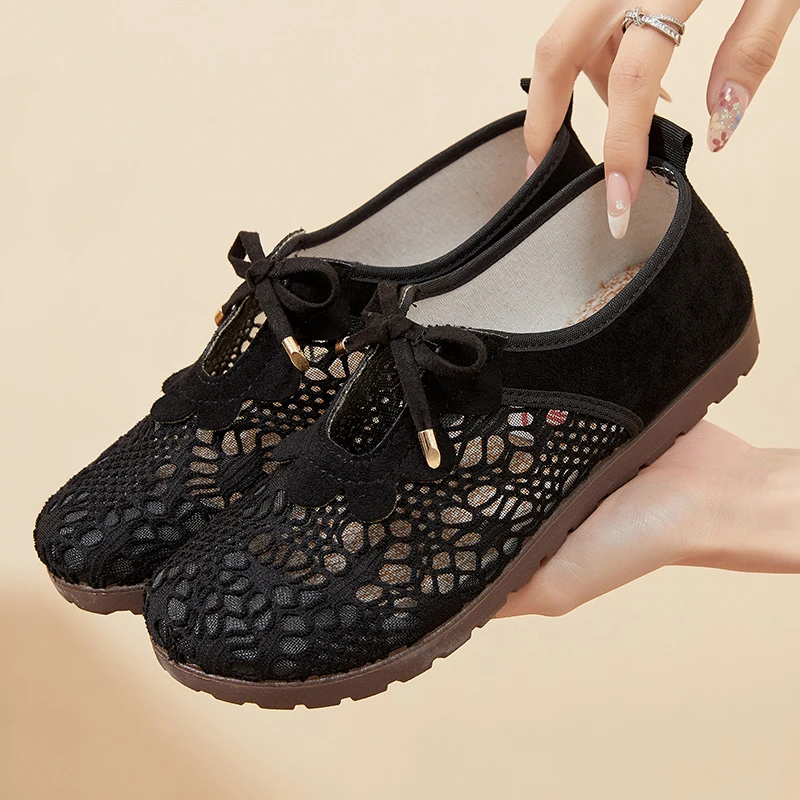 夏季新款妈妈鞋韩版休闲女网鞋单鞋软底防滑一脚蹬百搭休闲网面鞋