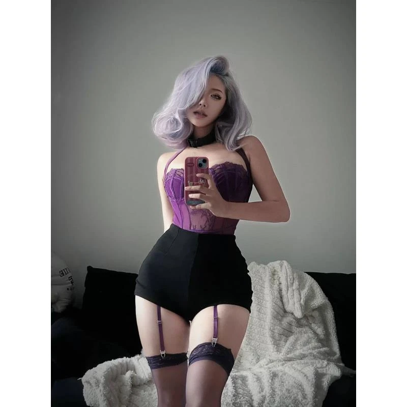 密恋【紫色很绝】80-150斤纯欲风性感镂空Cosplay时尚背心女装吊带