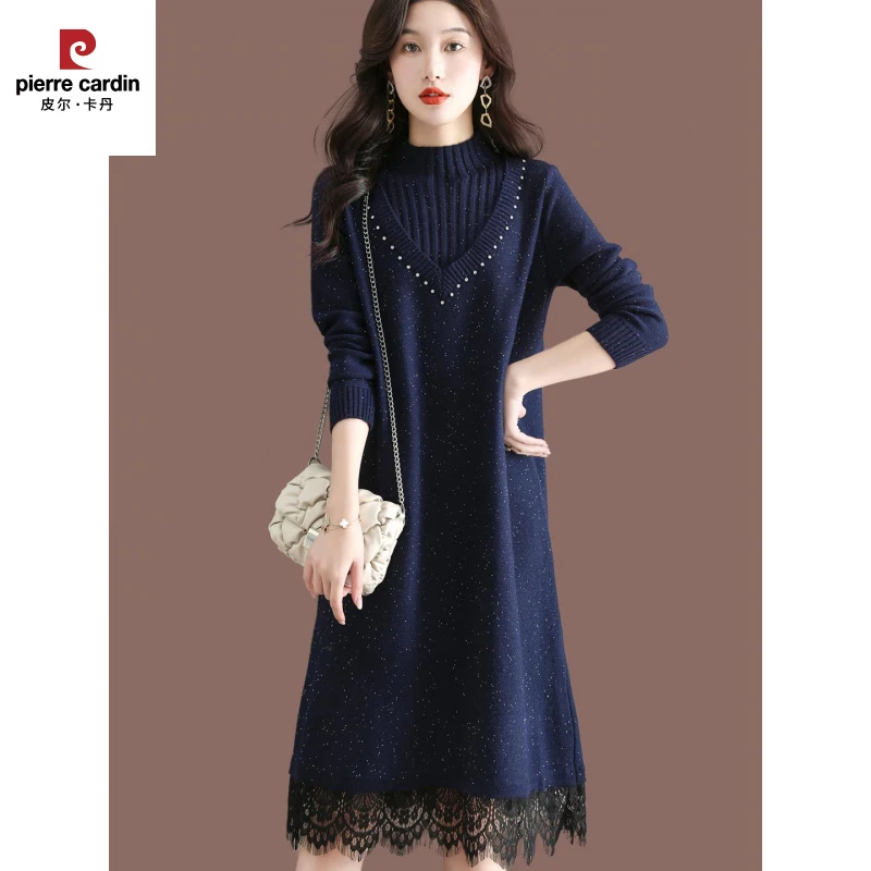 皮尔卡丹针织连衣裙女秋冬2025新款内搭显瘦羊毛打底衫中长款毛衣