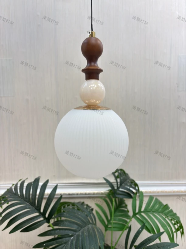 新款床头吊灯胡桃木简约吧台灯法式复古升降语音吊灯