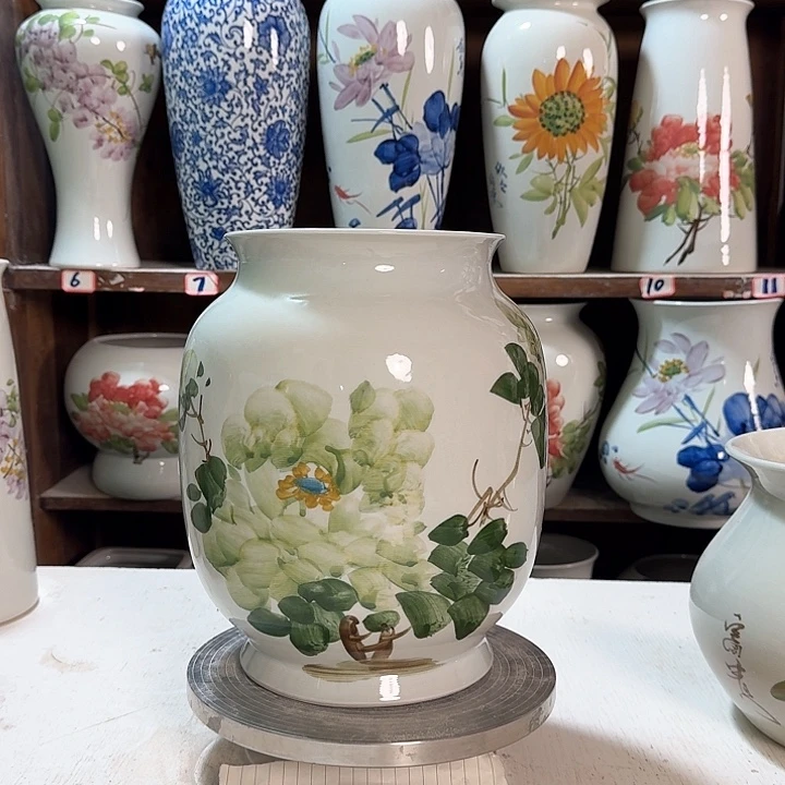 瓶高27绿绿冬瓜牡丹陶瓷