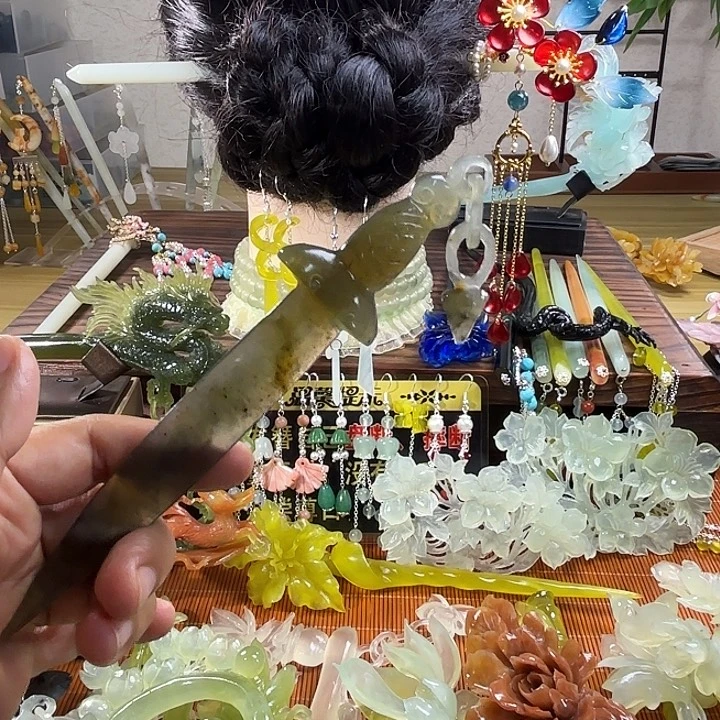 蛇纹石玉合金发饰