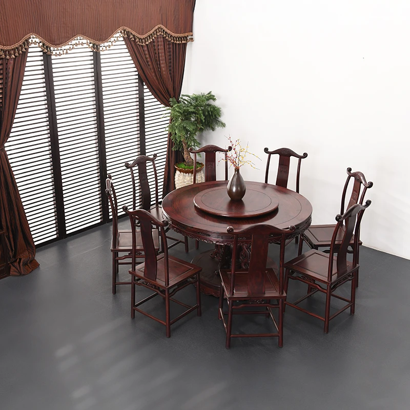 红木家具实木家具染料紫檀1.38M圆餐桌带椅