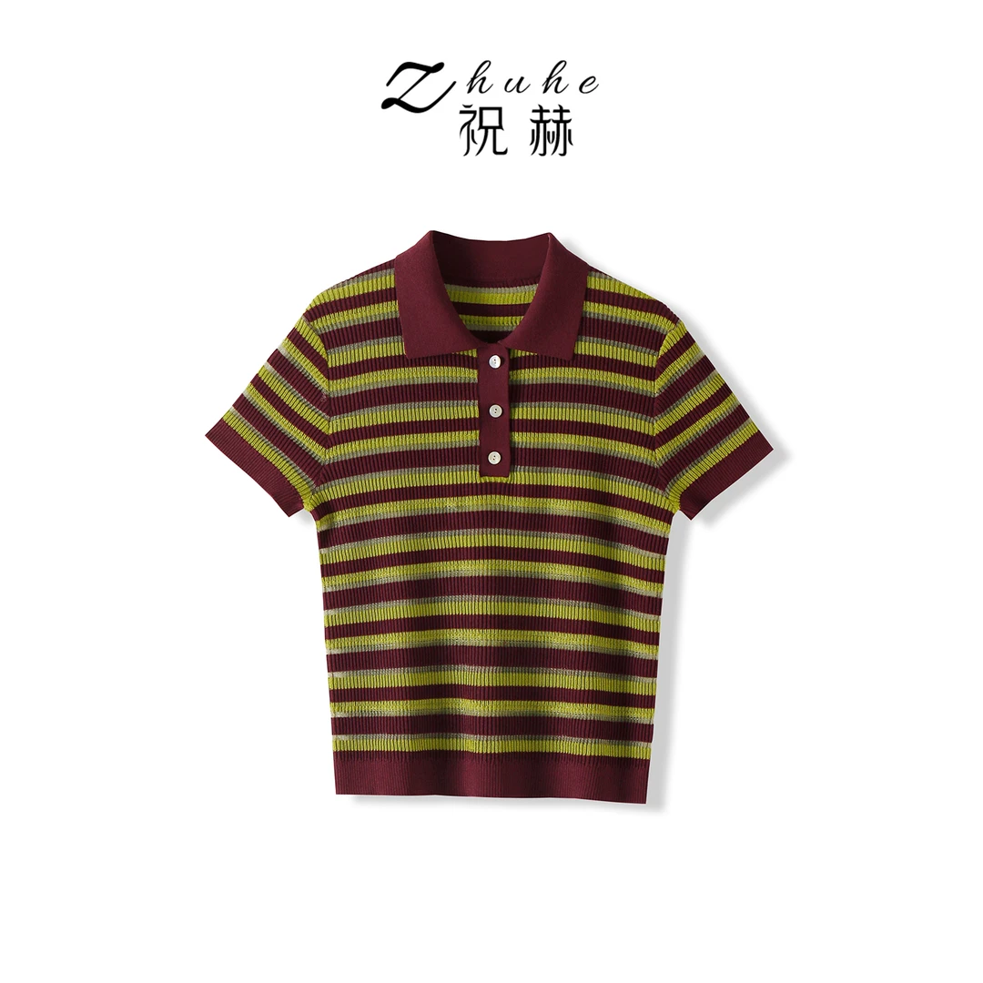 【柏澜专属】新品条纹针织POLO领T恤-5XS31290