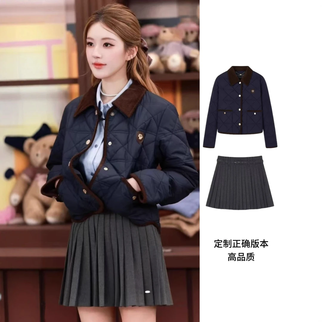 赵露思同款藏蓝色棉服外套女2025年秋冬新款设计感小众宽松上衣潮