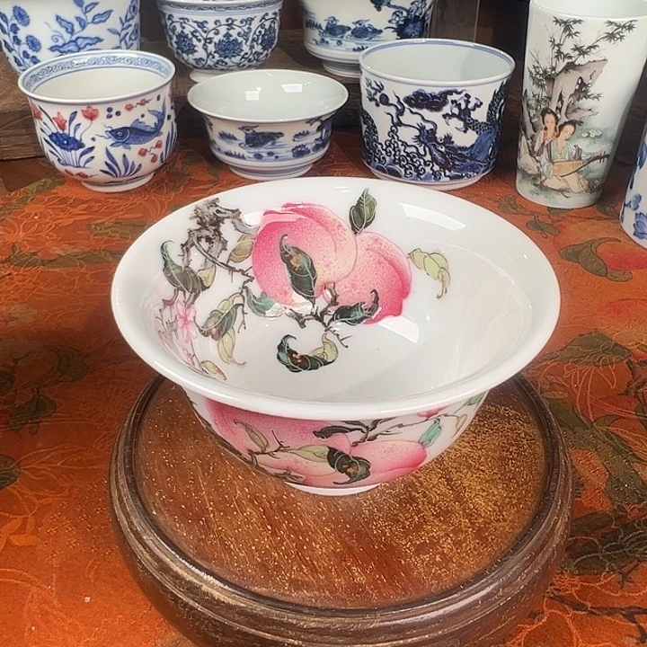 陶杯子钟新春九桃压手杯