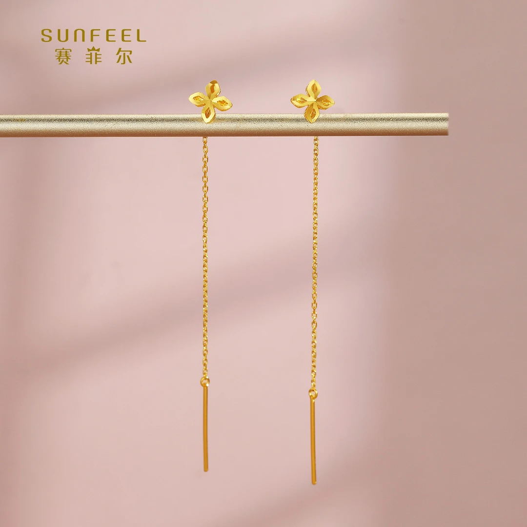 SUNFEEL/赛菲尔【优选店】足金5G时尚影底四叶草耳线5GE01079