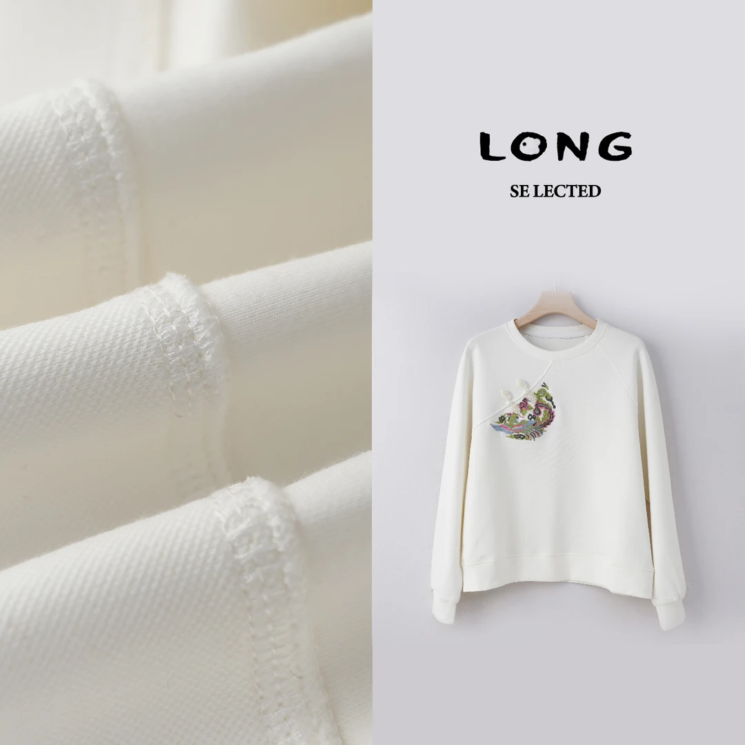 Q2868【特价-占单者限购】精致凤凰刺绣珍珠盘口时尚中式风圆领卫衣