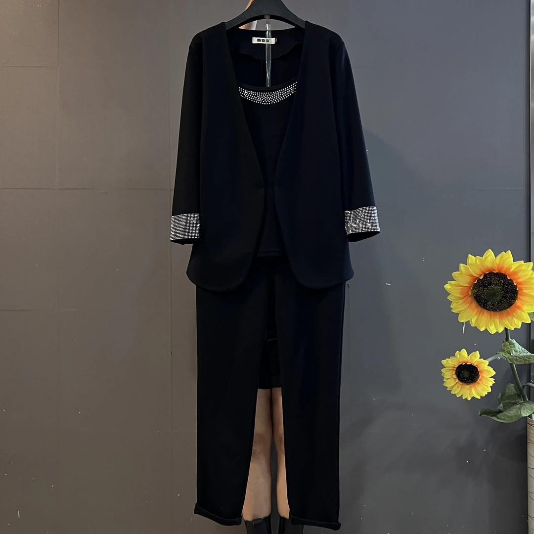 新款气质显瘦大码胖mm三件套套装