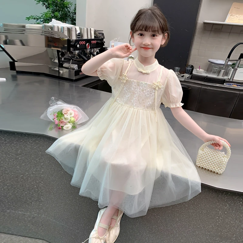 女童连衣裙夏装2025新款洋气小女孩薄款纱裙夏季露肩中式公主裙子