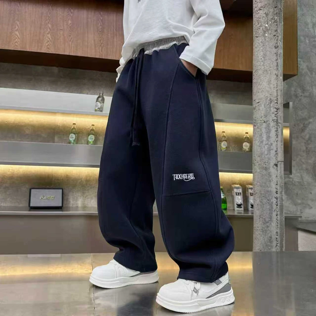 伽伽猫男童新款加厚阳光帅气裤子中大童加绒儿童裤子男款男童卫衣