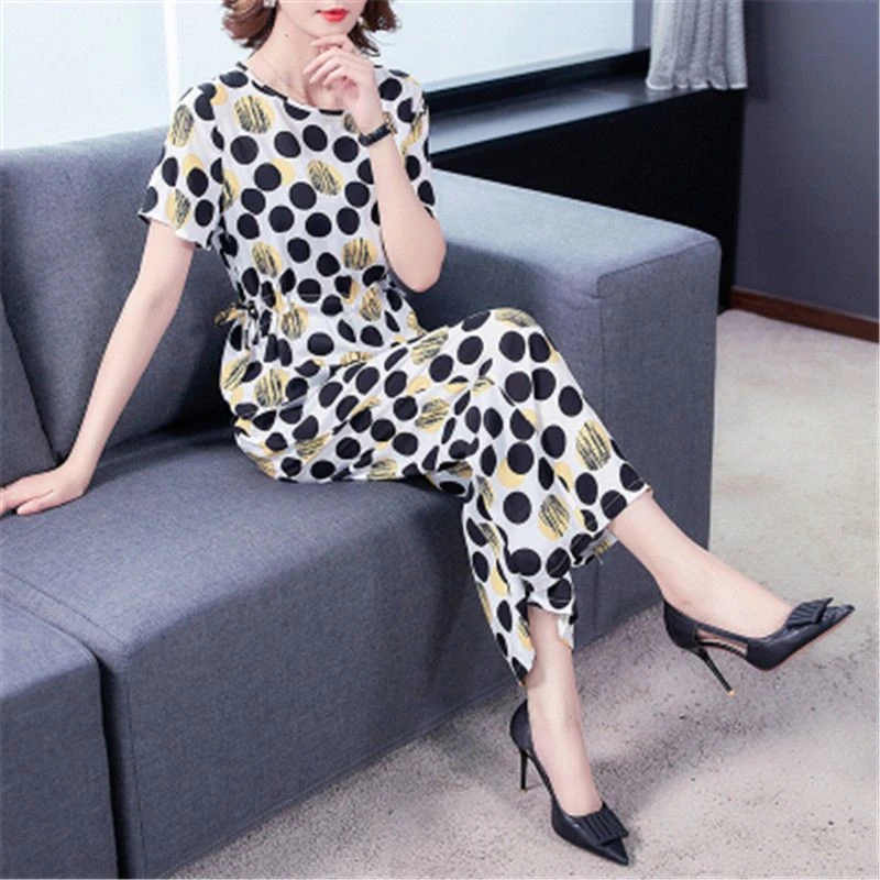 2025新款棉绸套装女夏时尚韩版洋气系带收腰显瘦气质九分裤两件套