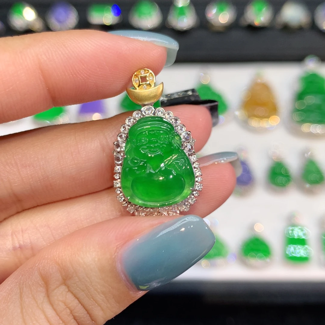 翡翠18K金镶嵌吊坠(不含链)