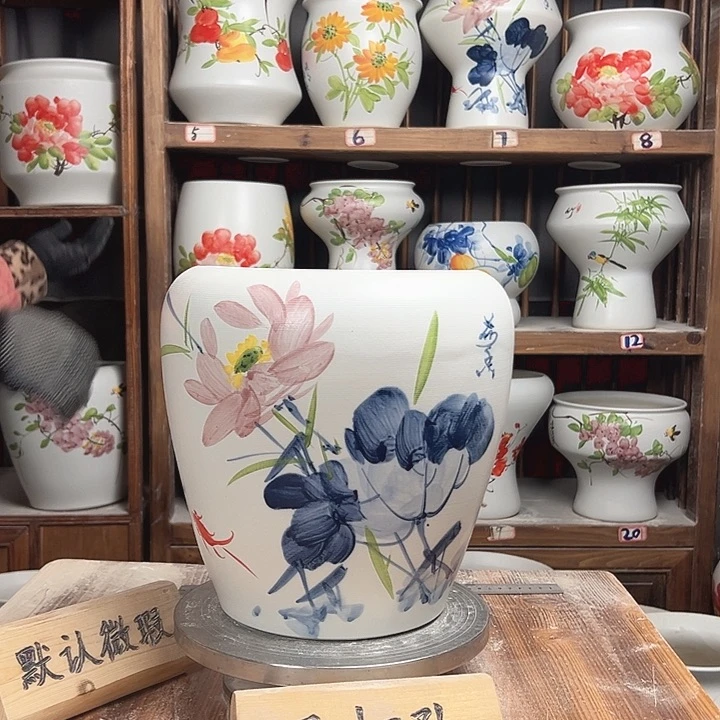 摆件苹果青花荷花款陶瓷新款陶瓷
