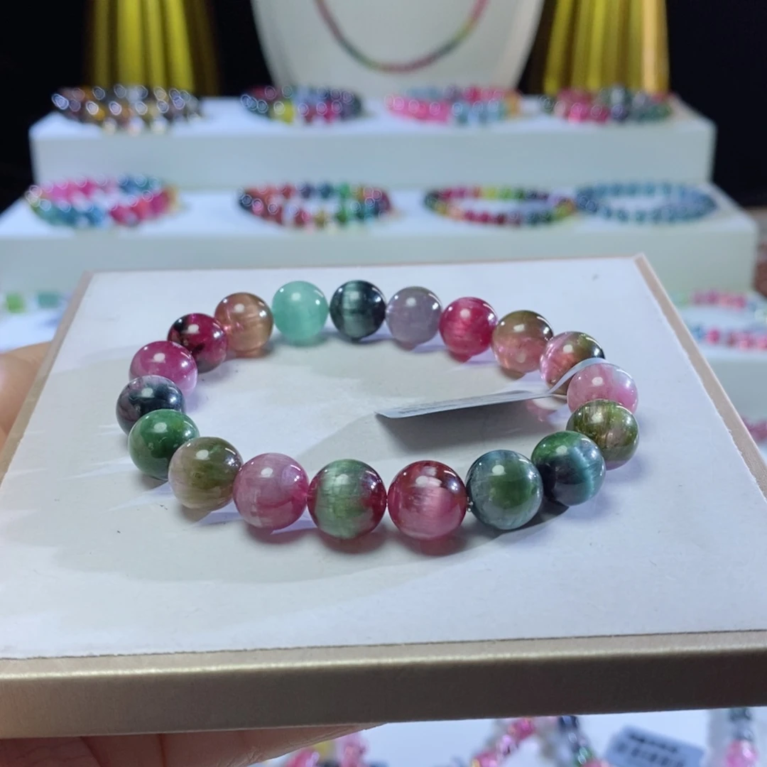 碧玺手链未镶嵌西瓜猫眼