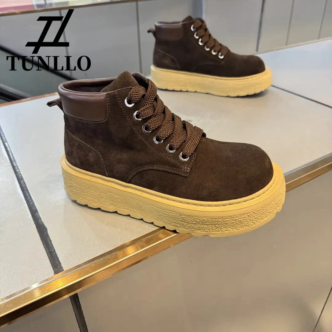 秋冬新款马丁靴男轻质厚底防滑增高大头鞋户外磨砂皮复古工装靴男