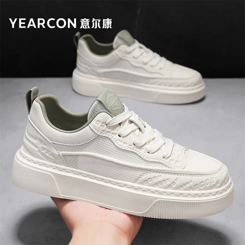 意尔康男鞋夏季透气单网镂空休闲板鞋男款高级感百搭厚底小白潮鞋