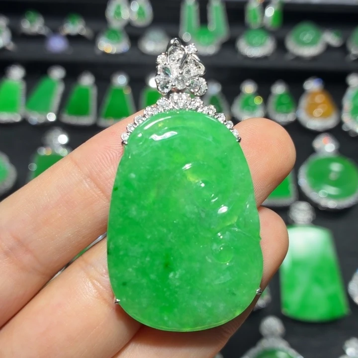 翡翠18K金镶嵌吊坠(不含链)翡翠