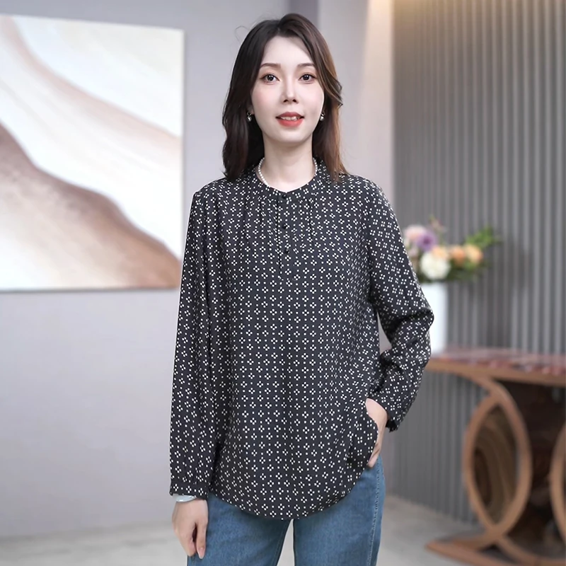 A22680阿吉多长袖衬衫女秋季2025新款复古碎花小衫中老年妈妈上衣
