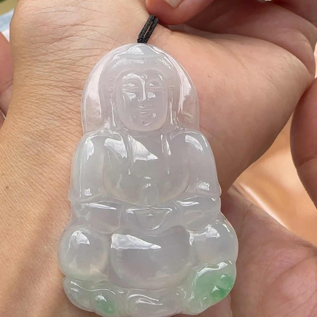 翡翠未镶嵌颈饰冰飘金丝翠观音