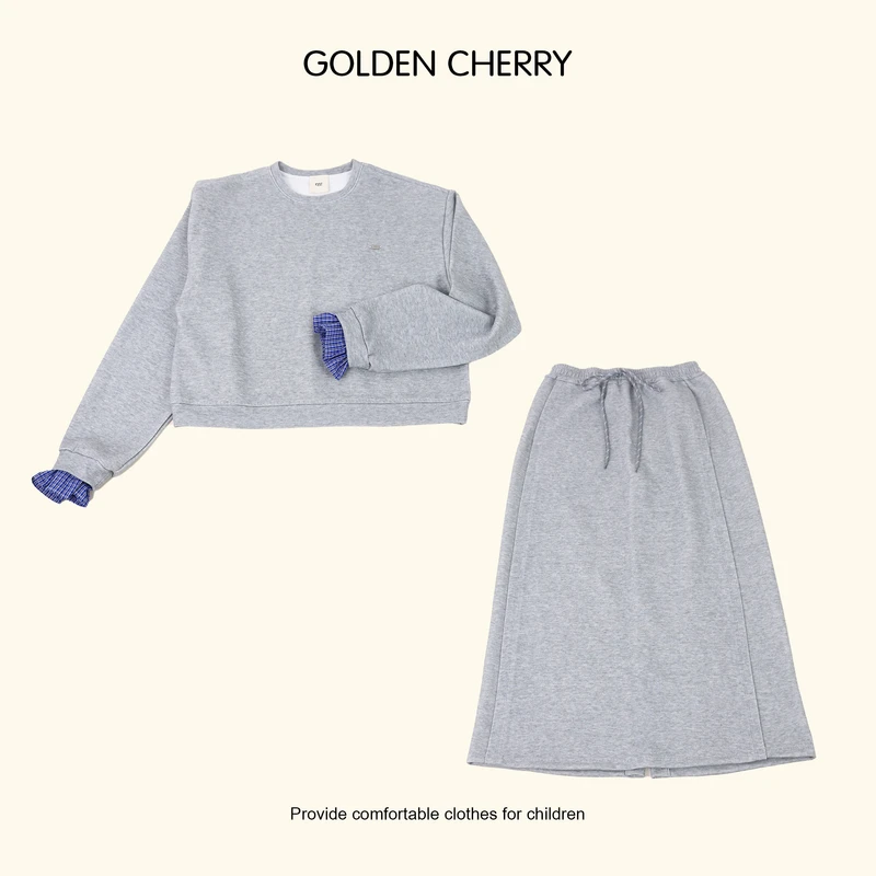 7【金樱桃Golden cherry】亲子兰格袖口灰色套装288031
