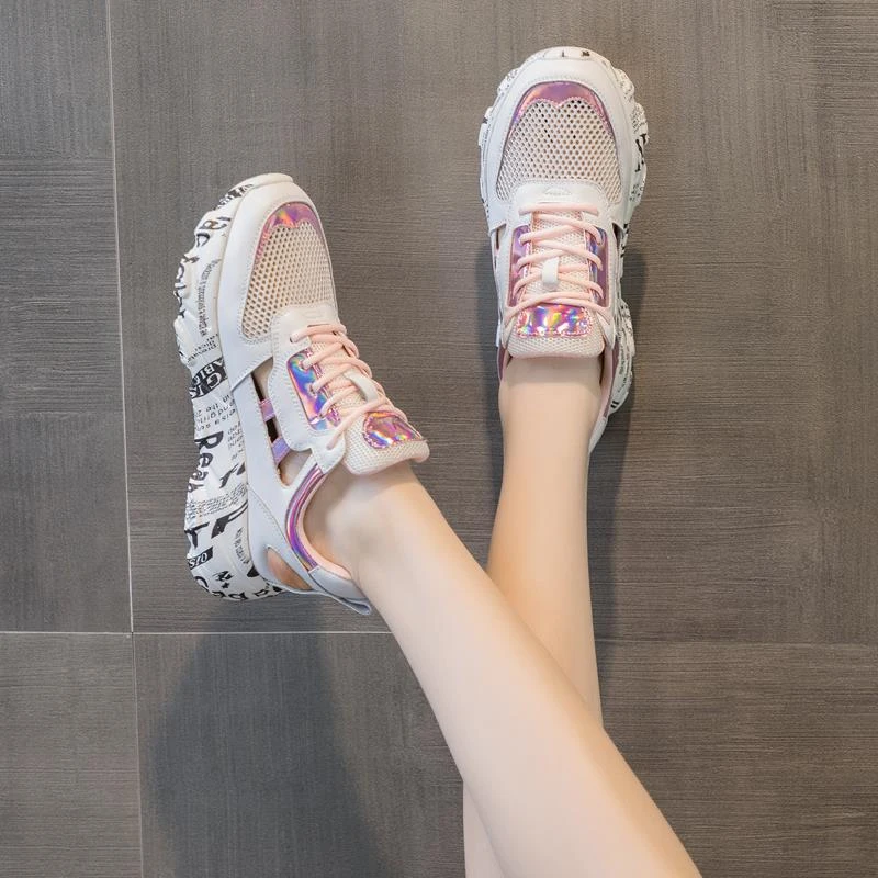 5CM夏季新款凉鞋女韩版百搭ins网红厚底透气包头镂空时尚运动鞋潮