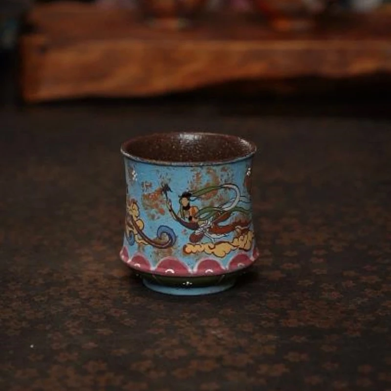 【杨一】敦煌舞悦飞天岩矿紫砂描银全手杯-80ml