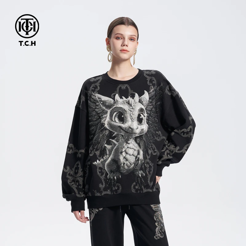 男装- TCH重工烫钻个性暗黑卫衣男高街圆领衫2025T72C116059