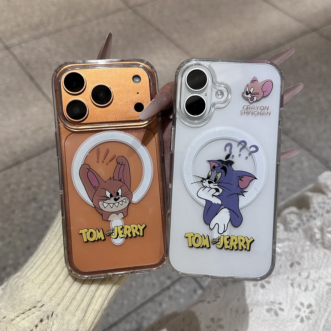 卡通猫和老鼠情侣磁吸壳手机壳适用iPhone17pro/16/14高级感15