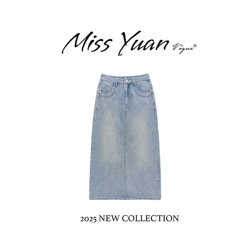 M.Y. 媛总 2025夏季新款牛仔高腰时尚休闲开叉牛仔半身裙MYS758D