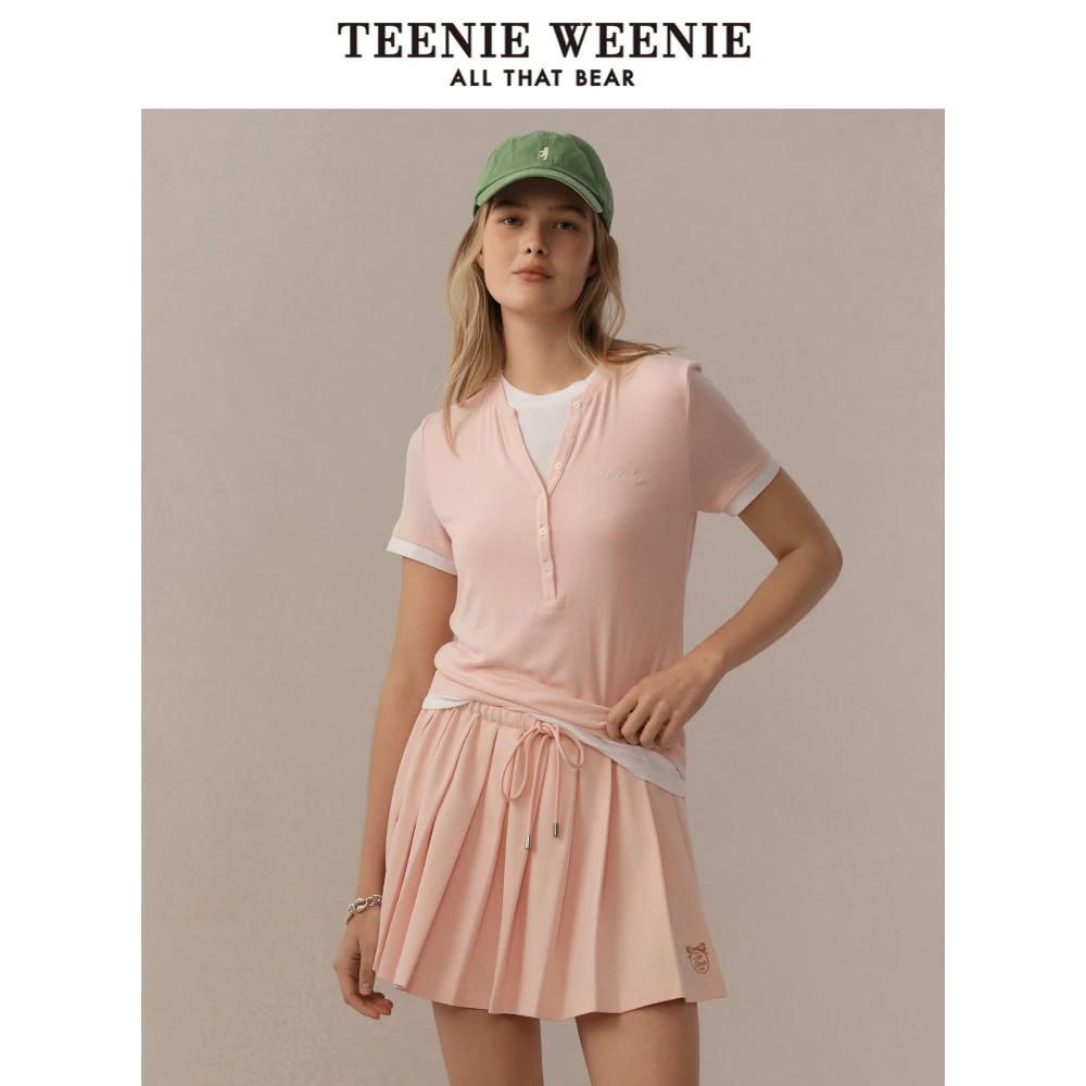 TeenieWeenie小熊女圆领T恤25松弛感美式亨利领短袖女TTRA256532H