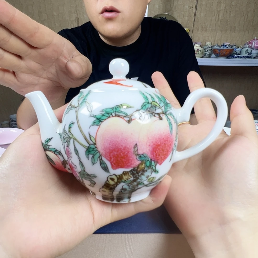瓷片景德镇陶瓷粉桃壶一只