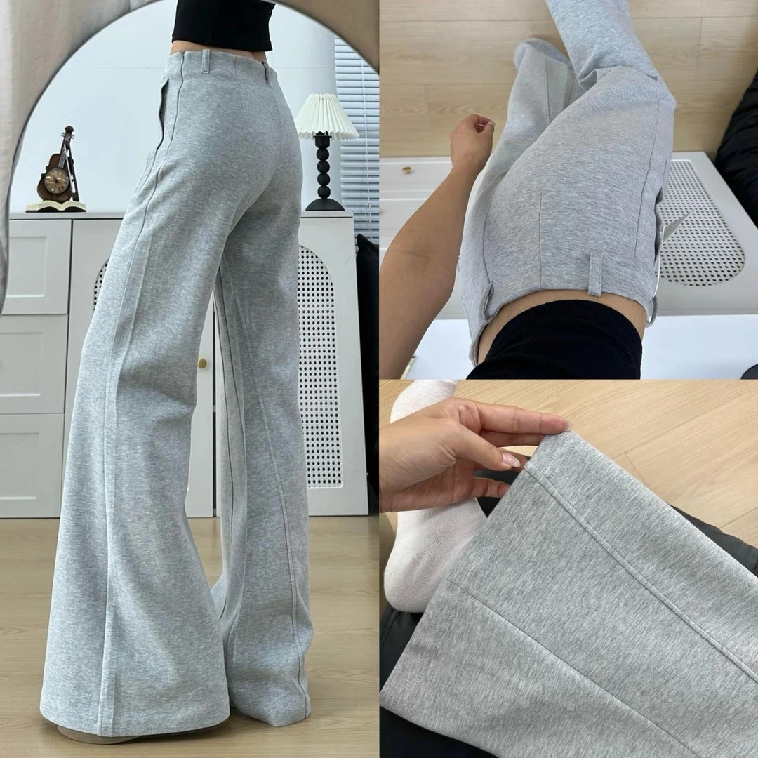 美式浅灰色低腰运动裤女秋季2025新款喇叭裤休闲窄版阔腿微喇卫裤