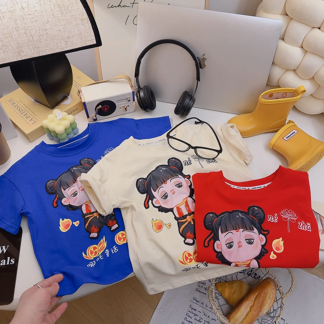 【亮灯款】卡通动漫魔童哪吒儿童短袖T恤2025夏季新款宽松打底衫潮
