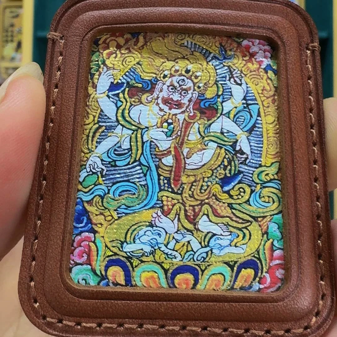 竖款白六臂 玛哈嘎拉 唐卡 吊坠