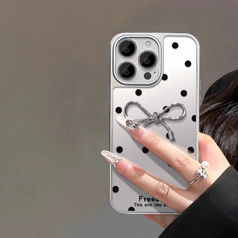 波点蝴蝶结适用苹果16promax手机壳新款15pro小香风14plus保护套