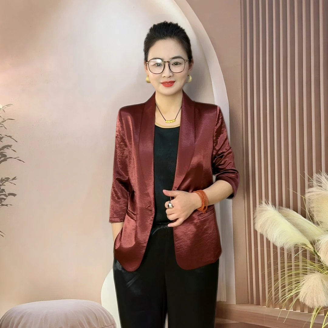 纯色气质中袖翻领时尚洋气百搭修身短款西装8826