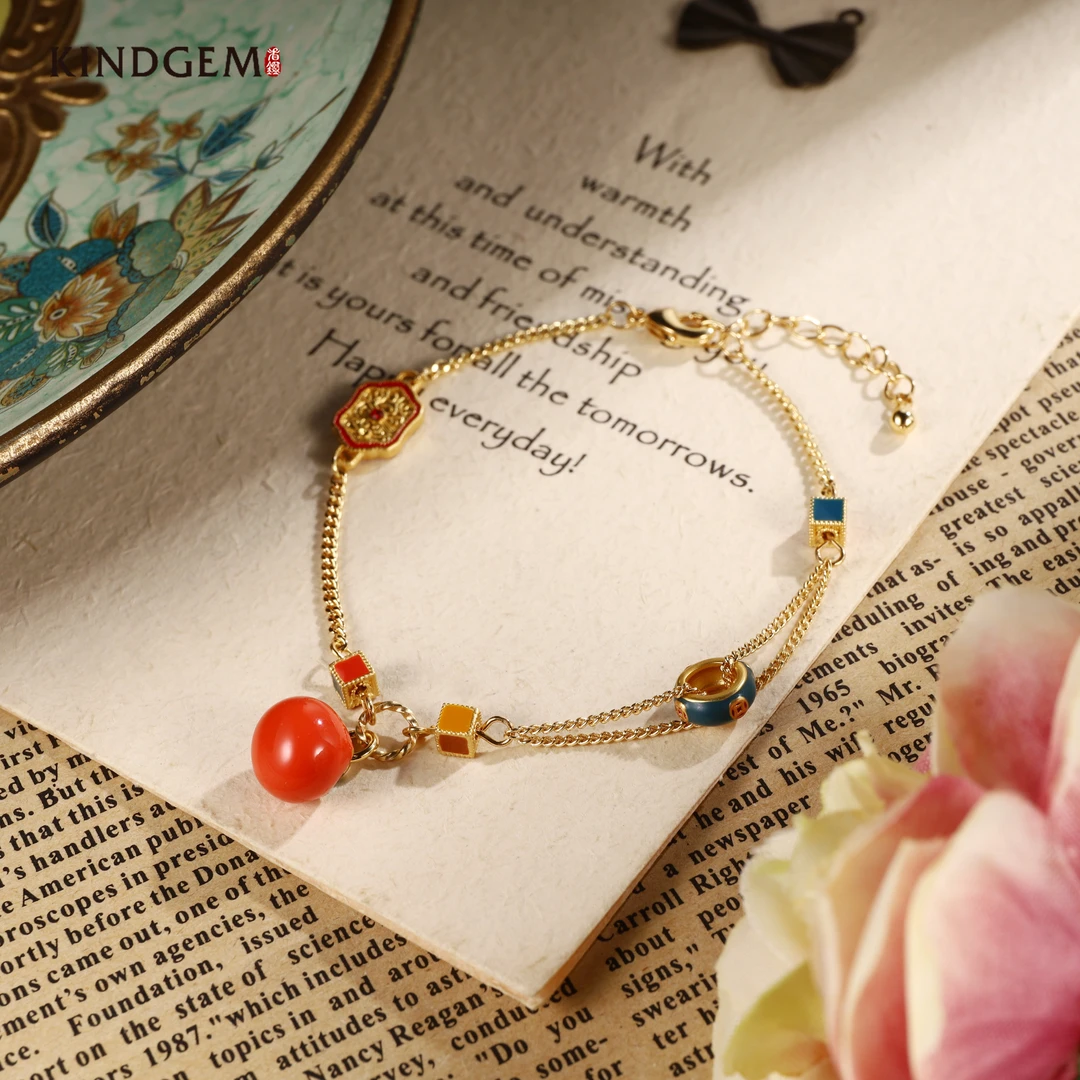 铜合金珐琅手链 气质精致简约时尚百搭高级感手链（21cm）C-29425