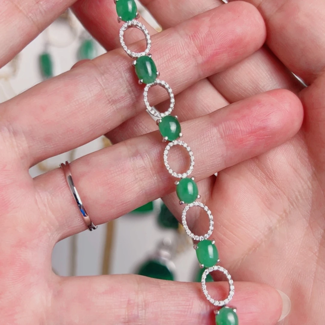 18K金镶嵌手链翡翠翡翠A货