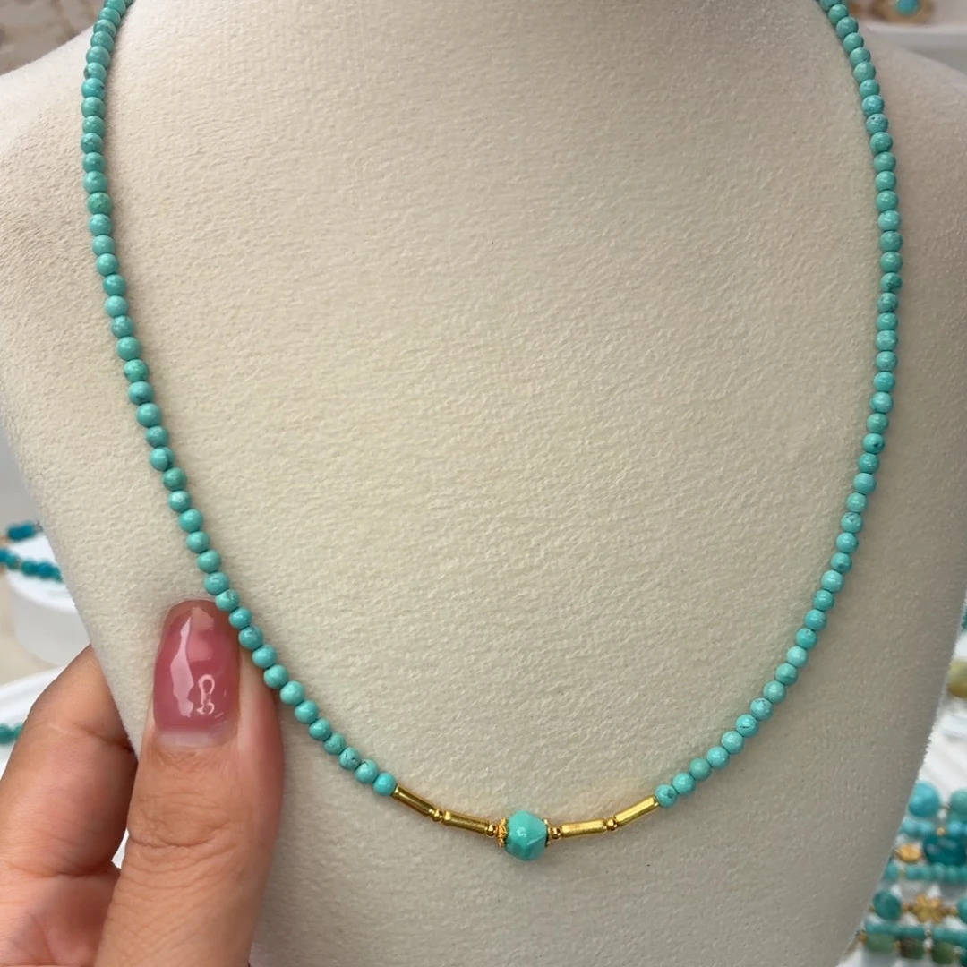 银S925镀金镶嵌绿松石颈饰