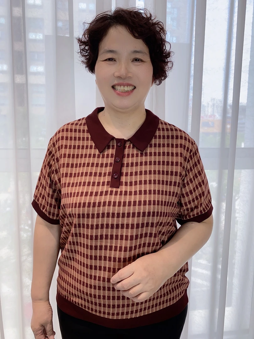 气质常规薄款时尚翻领格子中老年妈妈装大码夏季休闲宽松洋气8831