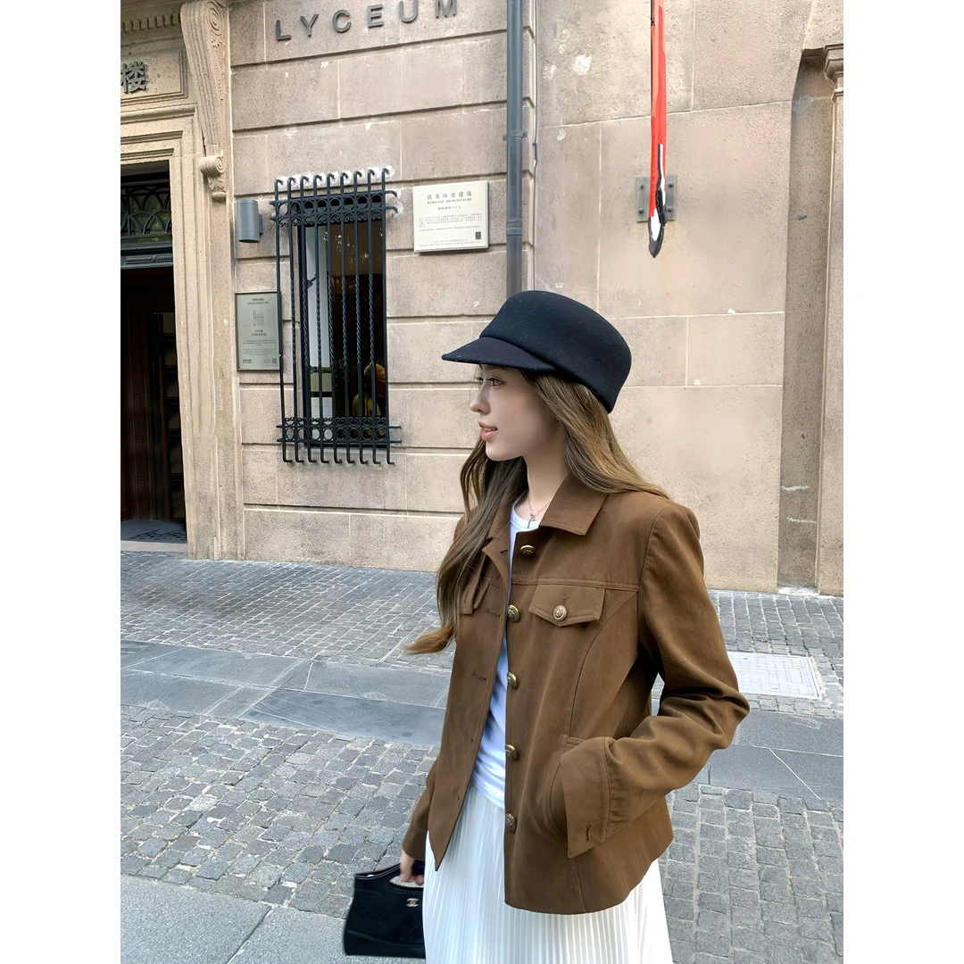 美拉德复古翻领工装外套女早秋新款2025小众设计感休闲夹克上衣